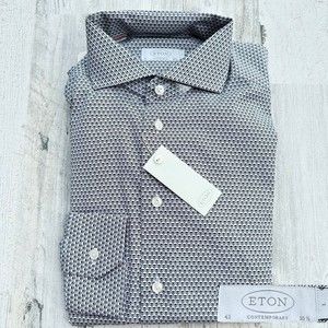 New Eton Mens 16.5 Dress Shirt Skulls Black and White Large with Tags